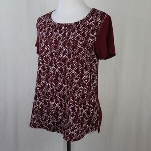 Banana Republic Burgundy Red White Dot Pattern Top Tee Short Sleeve Blouse XS